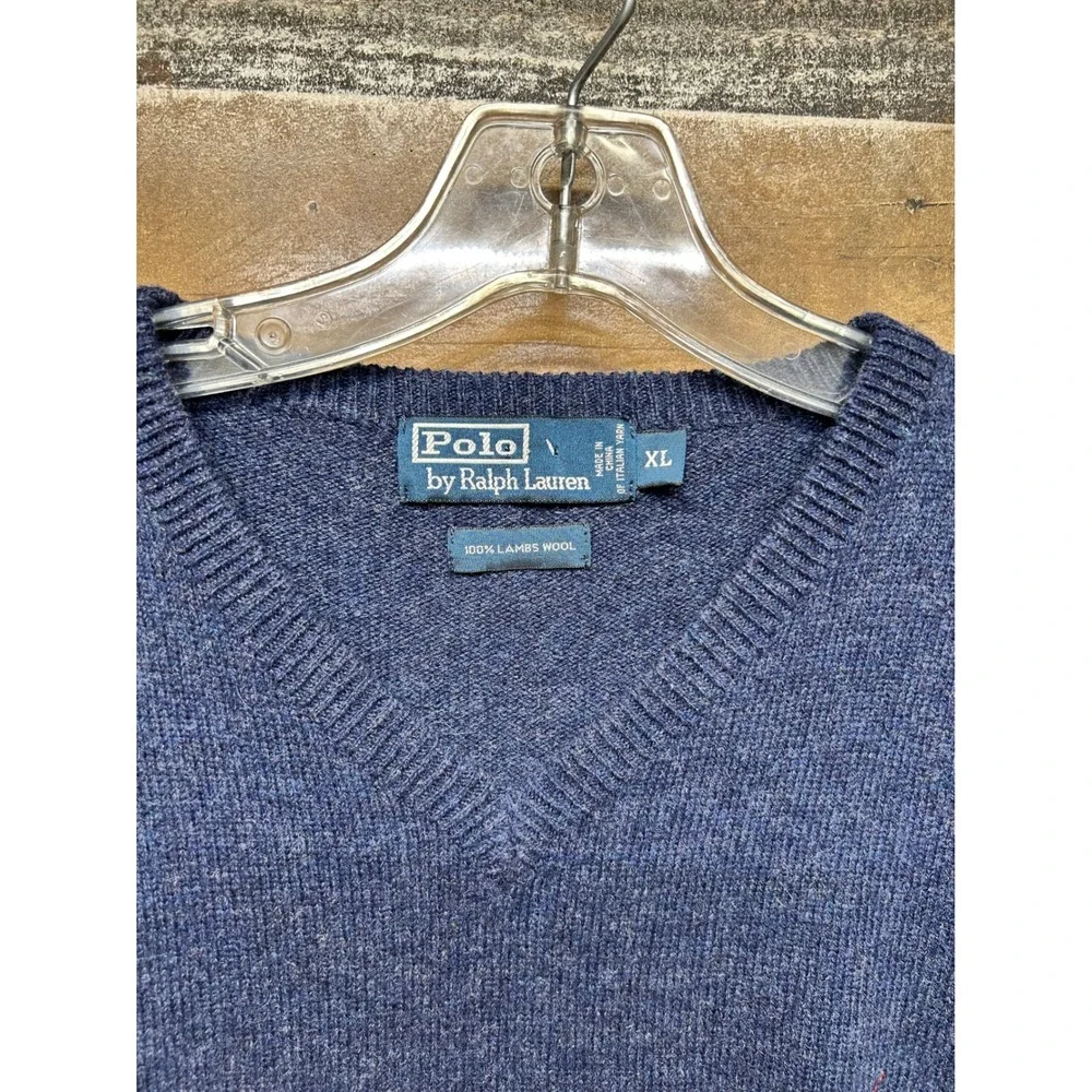 Polo‎ Ralph Lauren Men's XL Lambswool V-Neck Sweater Classic Fit Blue Red Logo